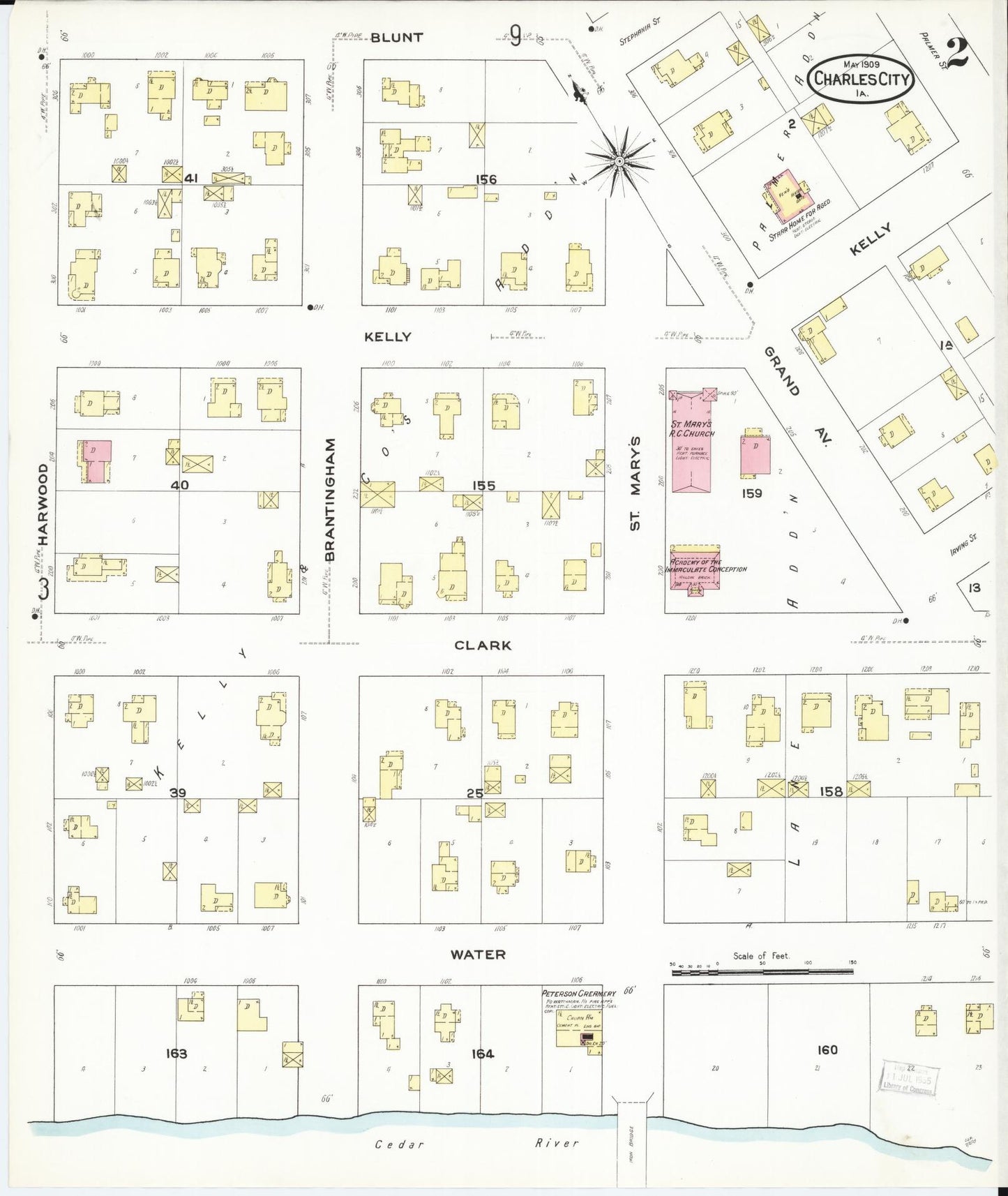 Sanborn Fire Insurance Map from Charles City, Floyd County, Iowa (1909), Sheet #0002 - Historic Sanborn Fire Insurance Map Print, vintage old map wall art