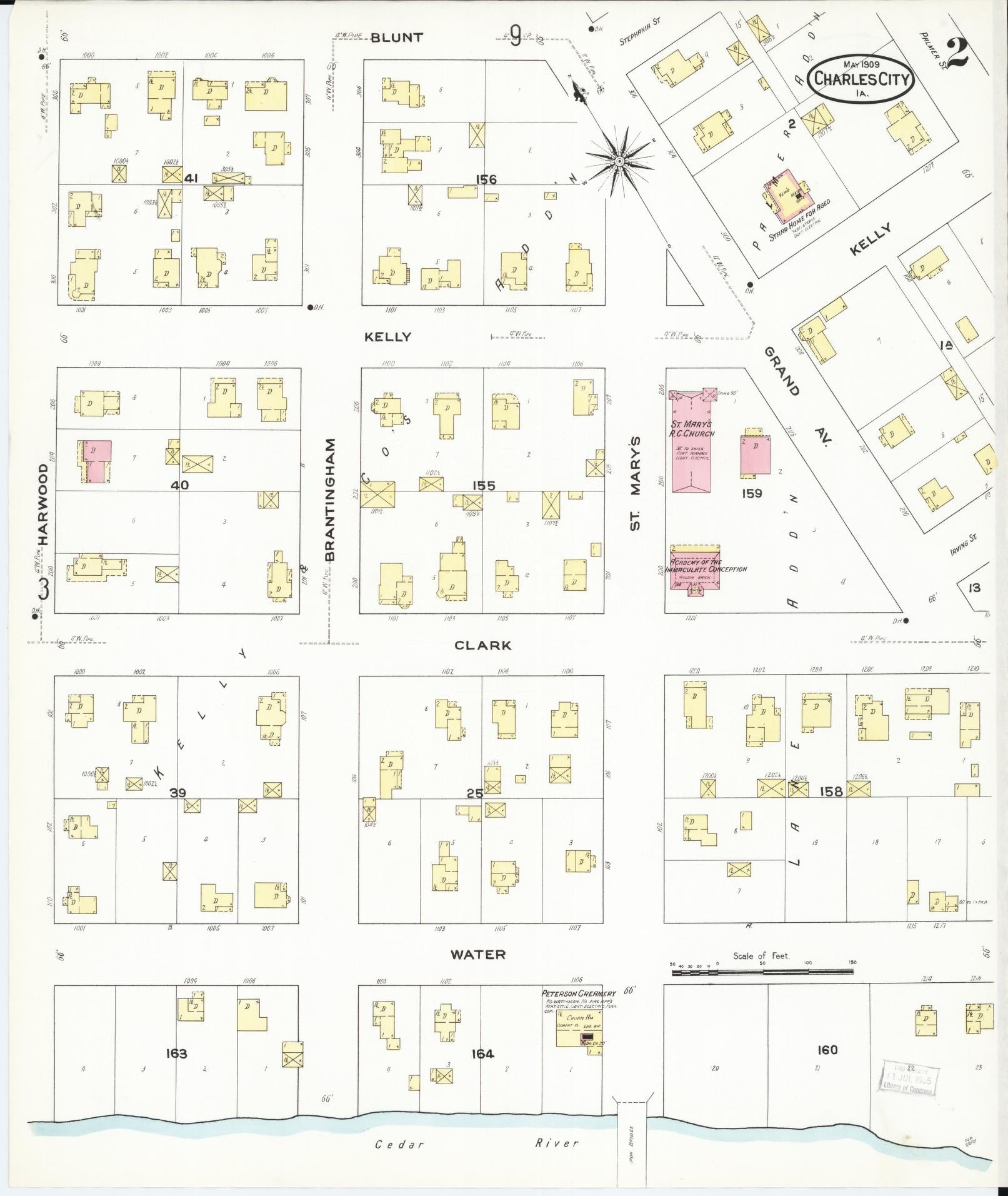Sanborn Fire Insurance Map from Charles City, Floyd County, Iowa (1909), Sheet #0002 - Historic Sanborn Fire Insurance Map Print, vintage old map wall art