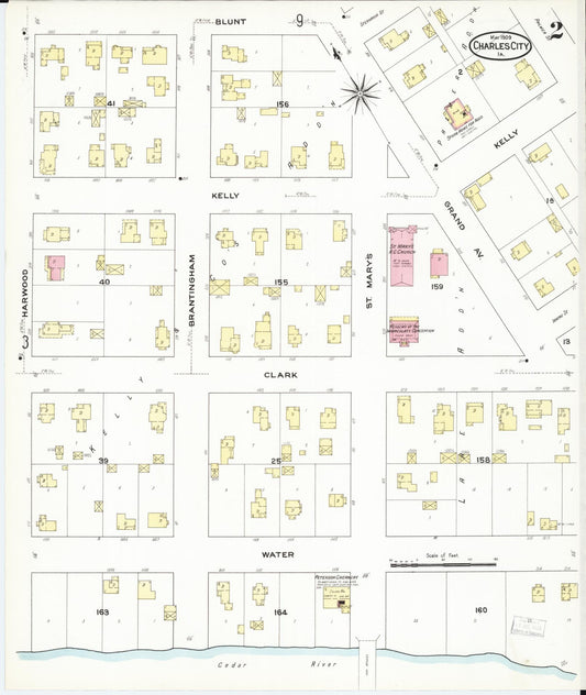 Sanborn Fire Insurance Map from Charles City, Floyd County, Iowa (1909), Sheet #0002 - Historic Sanborn Fire Insurance Map Print, vintage old map wall art