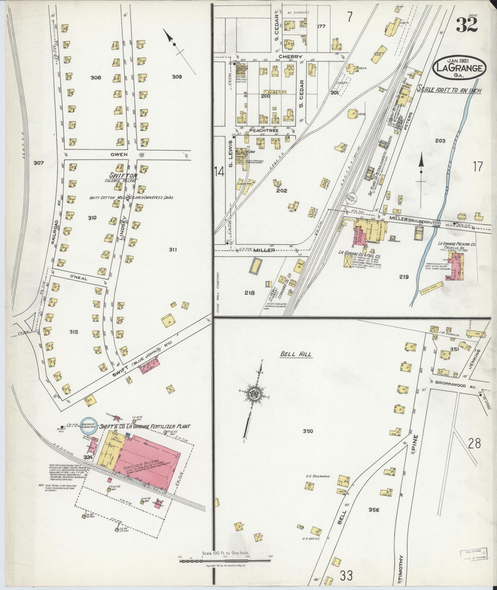 Sanborn Fire Insurance Map from La Grange, Troup County, Georgia (1921), Sheet #0032 - Historic Sanborn Fire Insurance Map Print, vintage old map wall art, antique decor, genealogy gift, Georgia Georgia map