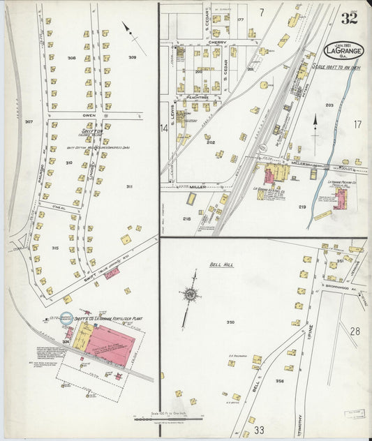 Sanborn Fire Insurance Map from La Grange, Troup County, Georgia (1921), Sheet #0032 - Historic Sanborn Fire Insurance Map Print, vintage old map wall art, antique decor, genealogy gift, Georgia Georgia map