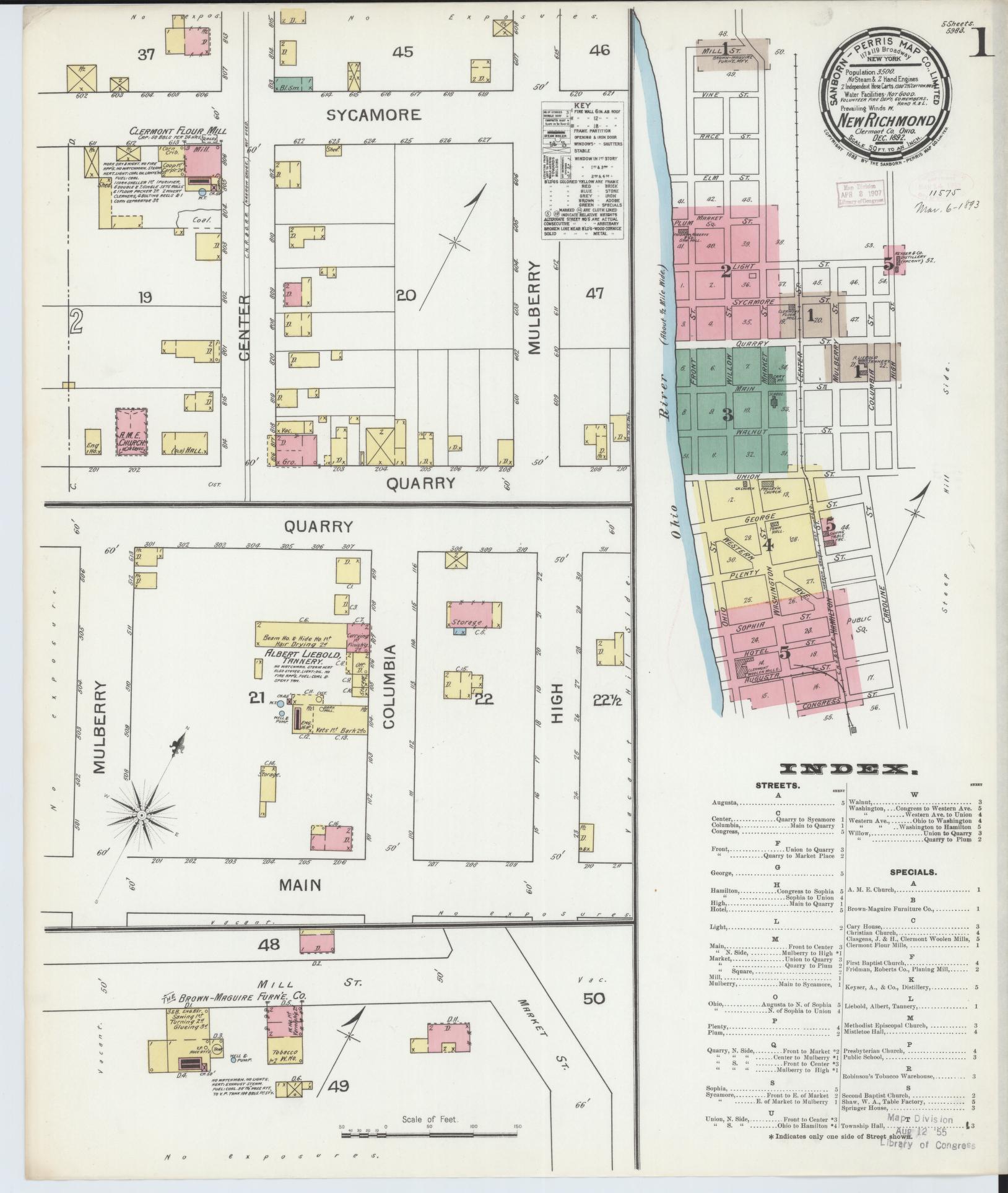 Sanborn Fire Insurance Map from New Richmond, Clermont County, Ohio (1892), Sheet #0001 - Historic Sanborn Fire Insurance Map Print, vintage old map wall art, antique decor, genealogy gift, Ohio Ohio map