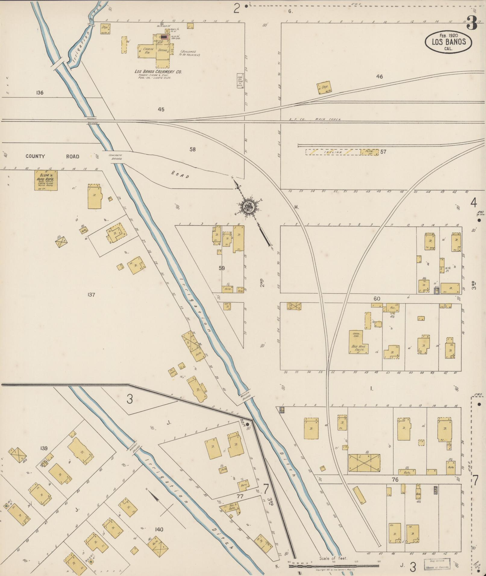 Sanborn Fire Insurance Map from Los Banos, Merced County, California (1920), Sheet #0003 - Historic Sanborn Fire Insurance Map Print, vintage old map wall art, antique decor, genealogy gift, California California map