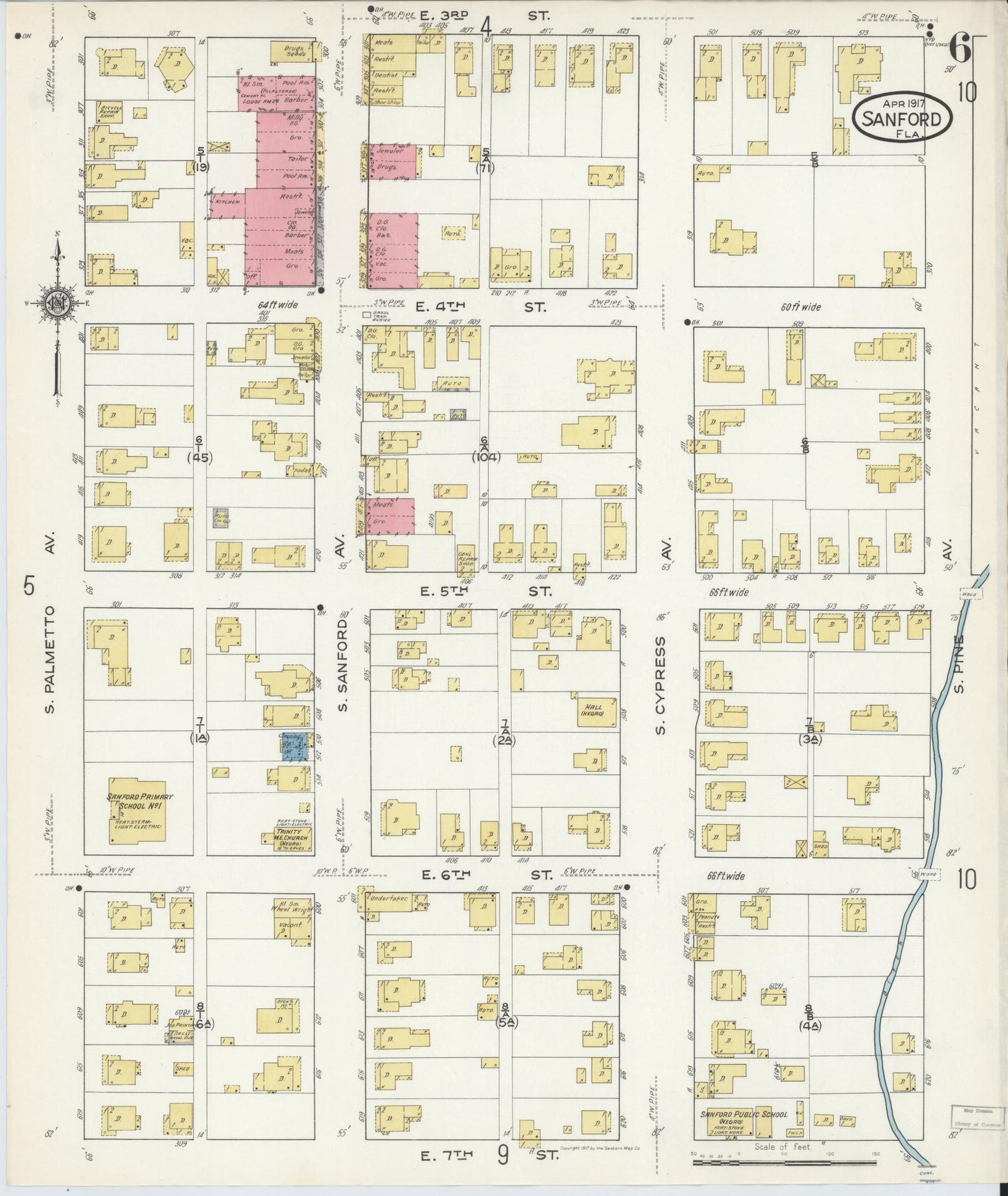 Sanborn Fire Insurance Map from Sanford, Seminole County, Florida (1917), Sheet #0006 - Complete Map Set gallery image, historic Sanborn map, vintage wall art, Florida Florida