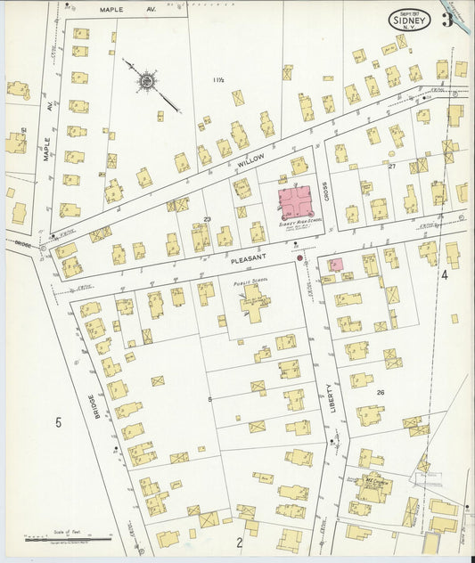 Sanborn Fire Insurance Map from Sidney, Delaware County, New York (1917), Sheet #0003 - Historic Sanborn Fire Insurance Map Print, vintage old map wall art, antique decor, genealogy gift, Sidney Delaware map