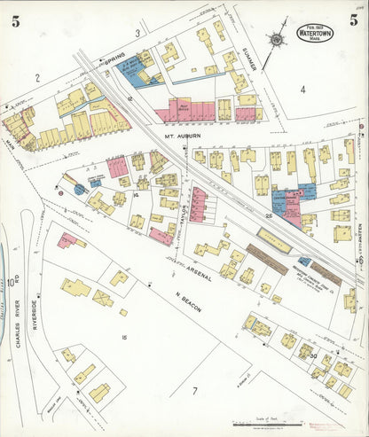 Sanborn Fire Insurance Map from Watertown, Middlesex County, Massachusetts (1923), Sheet #0005 - Historic Sanborn Fire Insurance Map Print, vintage old map wall art, antique decor, genealogy gift, Massachusetts Massachusetts map