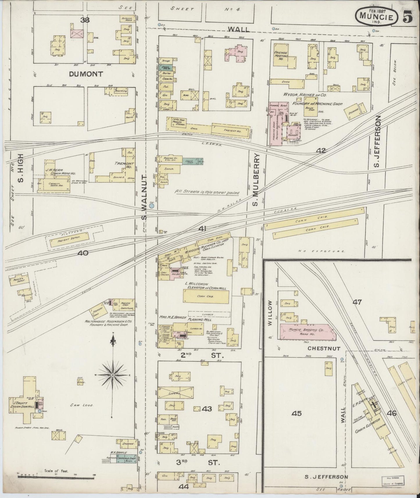 Sanborn Fire Insurance Map from Muncie, Delaware County, Indiana (1887), Sheet #0005 - Historic Sanborn Fire Insurance Map Print, vintage old map wall art, antique decor, genealogy gift, Muncie Delaware map