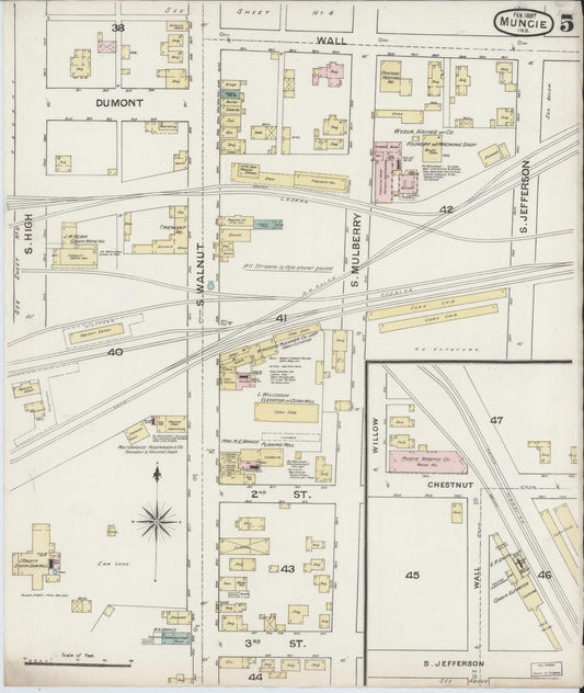 Sanborn Fire Insurance Map from Muncie, Delaware County, Indiana (1887), Sheet #0005 - Historic Sanborn Fire Insurance Map Print, vintage old map wall art, antique decor, genealogy gift, Muncie Delaware map