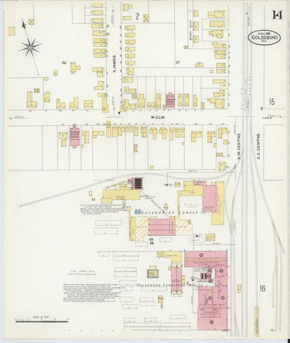 Sanborn Fire Insurance Map from Goldsboro, Wayne County, North Carolina (1908), Sheet #0014 - Complete Map Set gallery image, historic Sanborn map, vintage wall art, North Carolina North Carolina