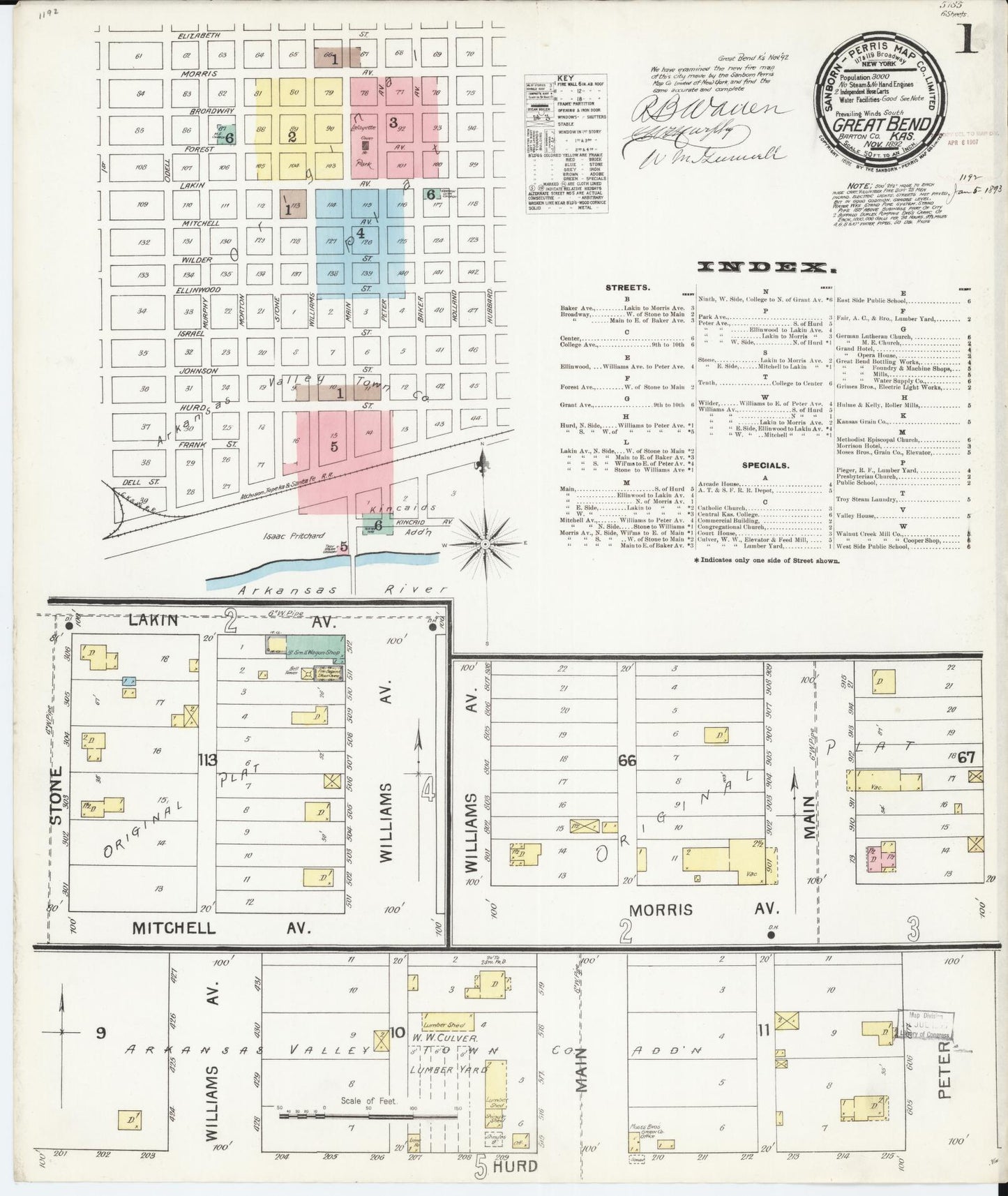 Sanborn Fire Insurance Map from Great Bend, Barton County, Kansas (1892), Sheet #0001 - Complete Map Set gallery image, historic Sanborn map, vintage wall art, Kansas Kansas