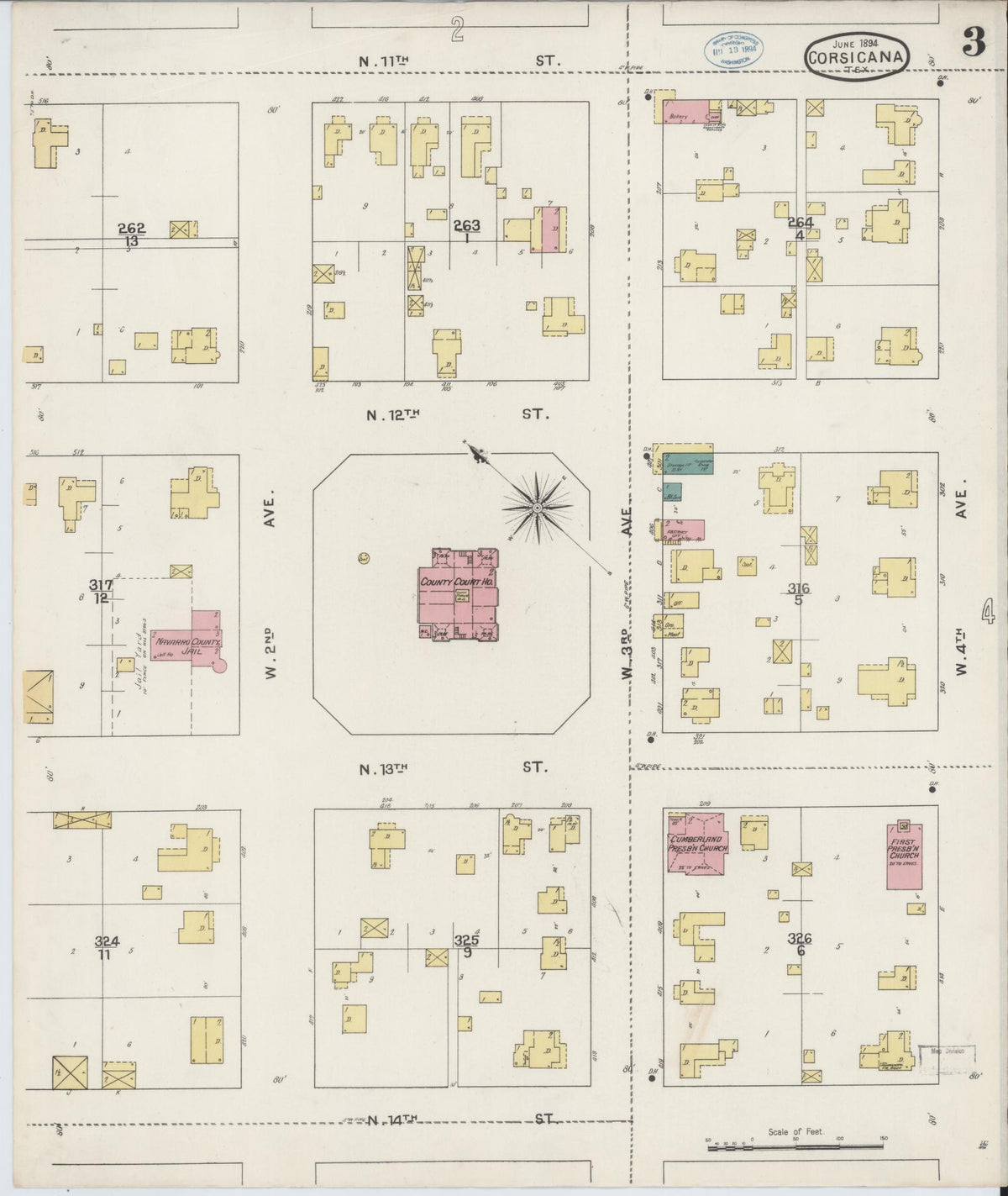 Sanborn Fire Insurance Map from Corsicana, Navarro County, Texas (1894), Sheet #0003 - Historic Sanborn Fire Insurance Map Print, vintage old map wall art, antique decor, genealogy gift, Texas Texas map