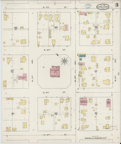 Sanborn Fire Insurance Map from Corsicana, Navarro County, Texas (1894), Sheet #0003 - Historic Sanborn Fire Insurance Map Print, vintage old map wall art, antique decor, genealogy gift, Texas Texas map