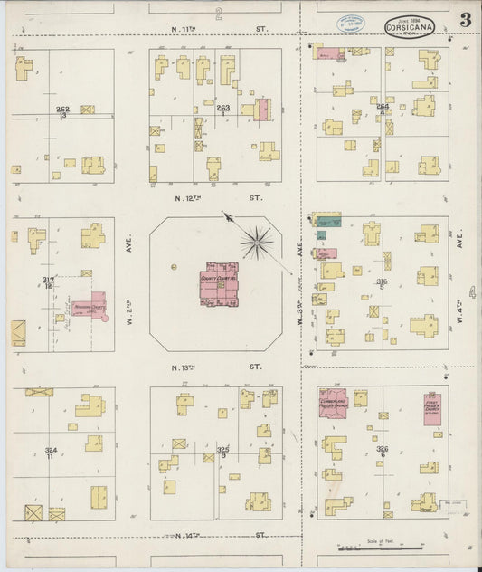 Sanborn Fire Insurance Map from Corsicana, Navarro County, Texas (1894), Sheet #0003 - Historic Sanborn Fire Insurance Map Print, vintage old map wall art, antique decor, genealogy gift, Texas Texas map