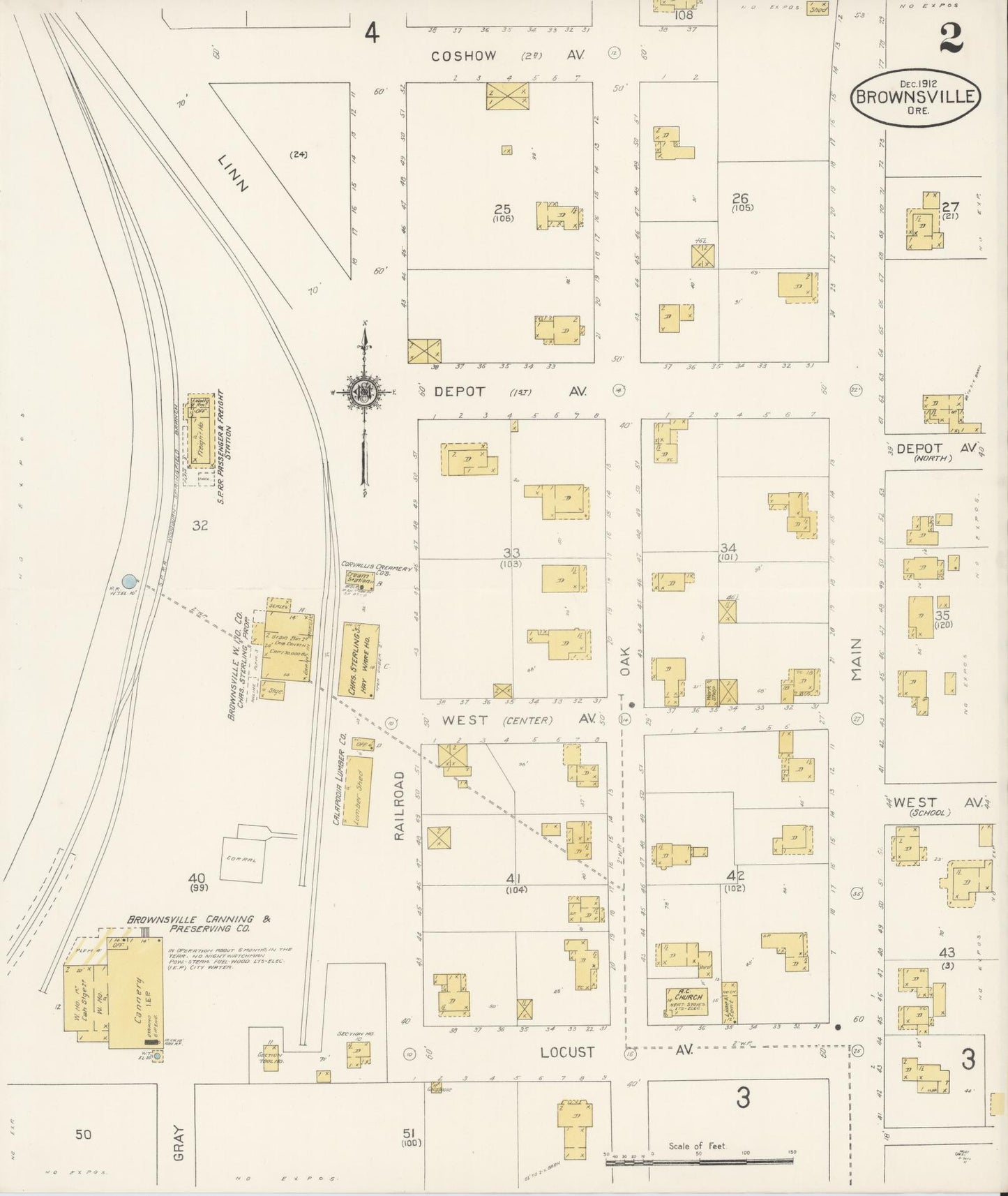 Sanborn Fire Insurance Map from Brownsville, Linn County, Oregon (1912), Sheet #0002 - Complete Map Set gallery image, historic Sanborn map, vintage wall art, Oregon Oregon