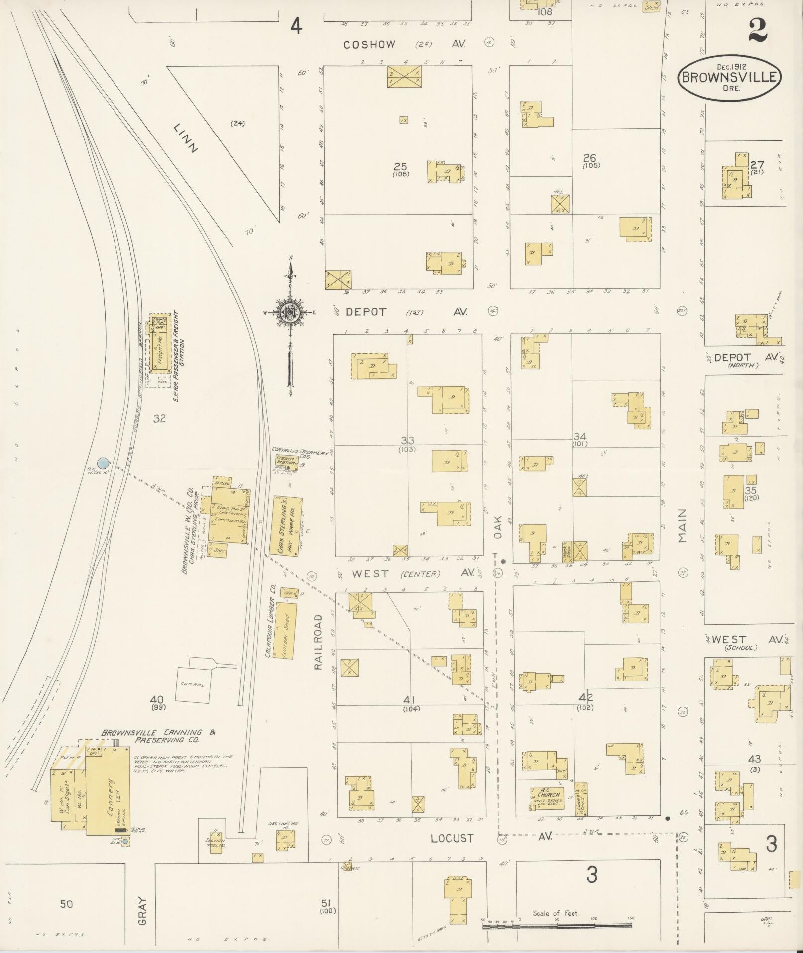 Sanborn Fire Insurance Map from Brownsville, Linn County, Oregon (1912), Sheet #0002 - Complete Map Set gallery image, historic Sanborn map, vintage wall art, Oregon Oregon