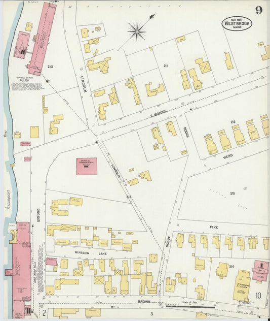 Sanborn Fire Insurance Map from Westbrook, Cumberland County, Maine (1903), Sheet #0009 - Historic Sanborn Fire Insurance Map Print, vintage old map wall art, antique decor, genealogy gift, Maine Maine map