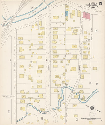 Sanborn Fire Insurance Map from San Anselmo, Marin County, California (1919), Sheet #0013 - Complete Map Set gallery image, historic Sanborn map, vintage wall art, California California
