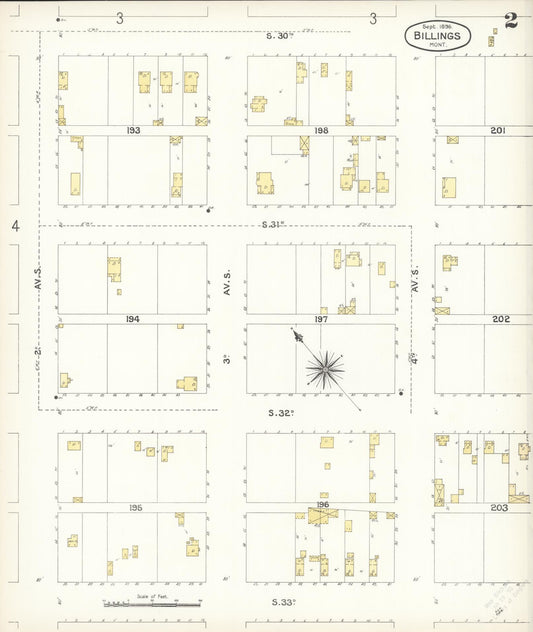 Sanborn Fire Insurance Map from Billings, Yellowstone County, Montana (1896), Sheet #0002 - Historic Sanborn Fire Insurance Map Print, vintage old map wall art, antique decor, genealogy gift, Montana Montana map