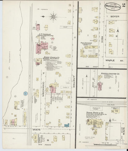 Sanborn Fire Insurance Map from Wadsworth, Medina County, Ohio (1885), Sheet #0002 - Historic Sanborn Fire Insurance Map Print, vintage old map wall art, antique decor, genealogy gift, Ohio Ohio map