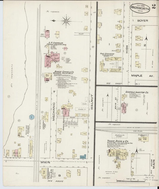 Sanborn Fire Insurance Map from Wadsworth, Medina County, Ohio (1885), Sheet #0002 - Historic Sanborn Fire Insurance Map Print, vintage old map wall art, antique decor, genealogy gift, Ohio Ohio map