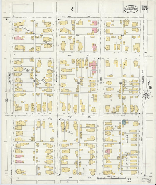 Sanborn Fire Insurance Map from Columbus, Bartholomew County, Indiana (1906), Sheet #0015 - Historic Sanborn Fire Insurance Map Print, vintage old map wall art, antique decor, genealogy gift, Indiana Indiana map