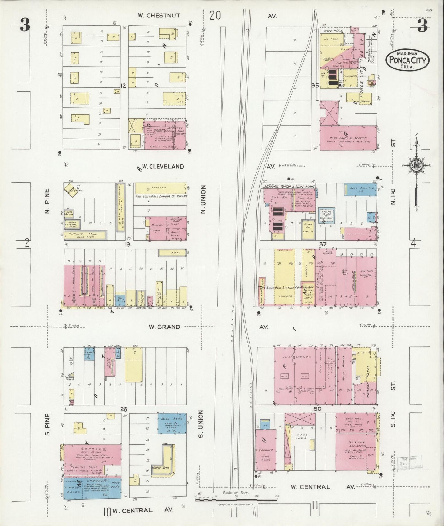 Sanborn Fire Insurance Map from Ponca City, Kay County, Oklahoma (1925), Sheet #0003 - Historic Sanborn Fire Insurance Map Print, vintage old map wall art, antique decor, genealogy gift, Oklahoma Oklahoma map