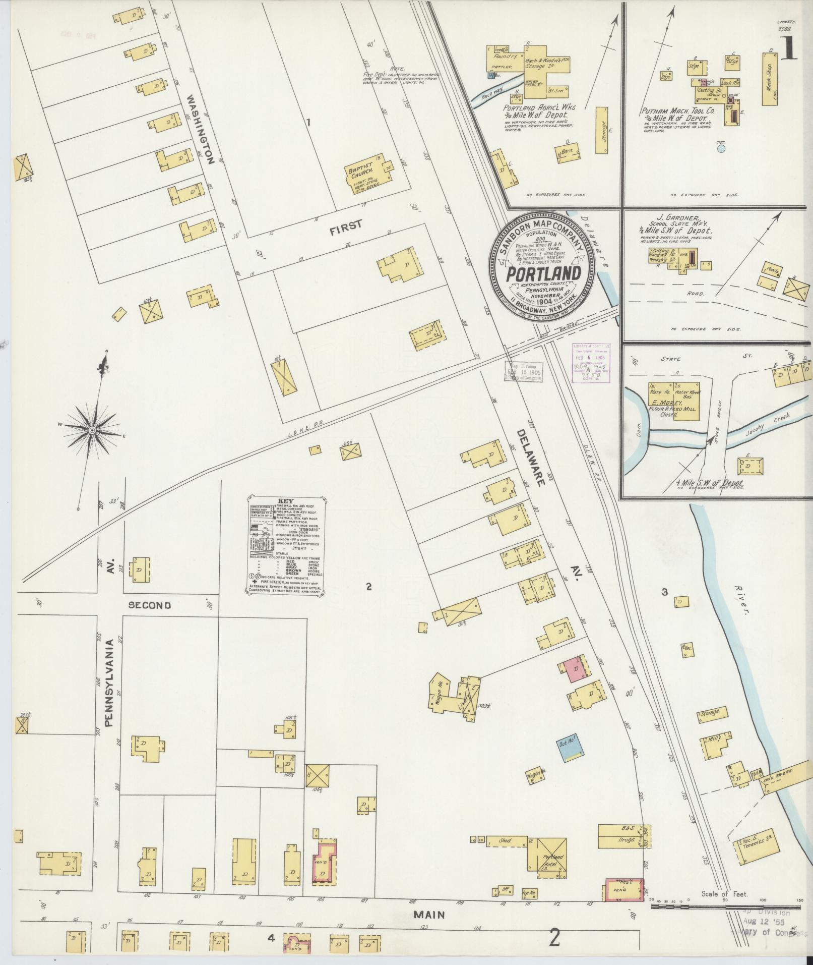 Sanborn Fire Insurance Map from Portland, Northampton County, Pennsylvania (1904), Sheet #0001 - Complete Map Set gallery image, historic Sanborn map, vintage wall art, Pennsylvania Pennsylvania