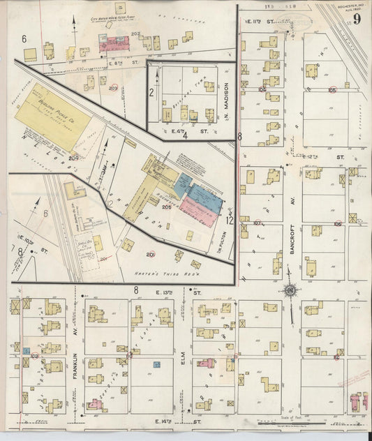 Sanborn Fire Insurance Map from Rochester, Fulton County, Indiana (1942), Sheet #0009 - Historic Sanborn Fire Insurance Map Print, vintage old map wall art, antique decor, genealogy gift, Indiana Indiana map