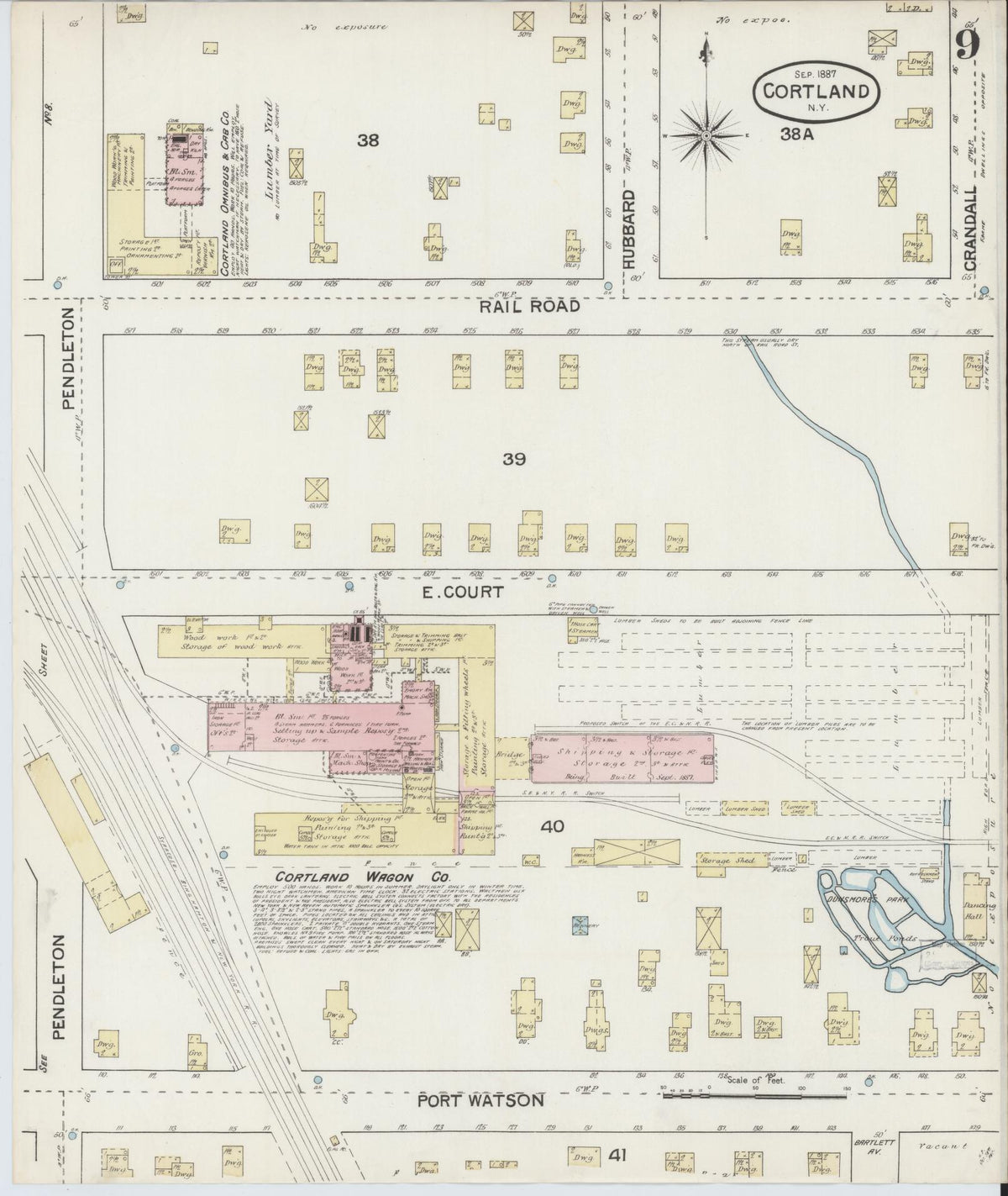 Sanborn Fire Insurance Map from Cortland, Cortland County, New York (1887), Sheet #0009 - Historic Sanborn Fire Insurance Map Print, vintage old map wall art, antique decor, genealogy gift, New York New York map
