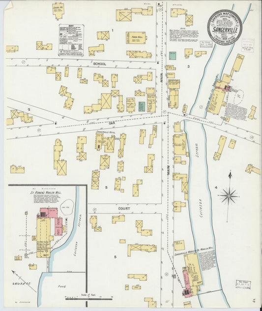 Sanborn Fire Insurance Map from Sangerville, Piscataquis County, Maine (1904), Sheet #0001 - Historic Sanborn Fire Insurance Map Print, vintage old map wall art, antique decor, genealogy gift, Maine Maine map