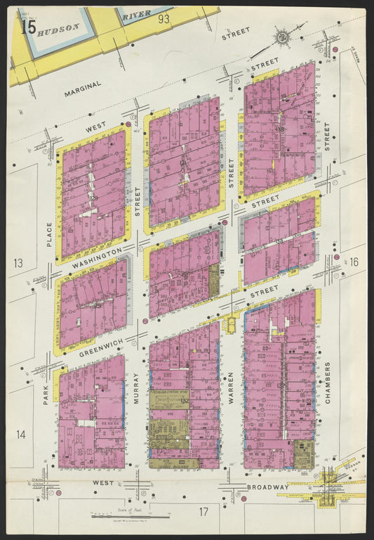 Sanborn Fire Insurance Map from New York, Bronx, Manhattan, New York (1923), Sheet #0015 - Historic Sanborn Fire Insurance Map Print, vintage old map wall art, antique decor, genealogy gift, New York New York map