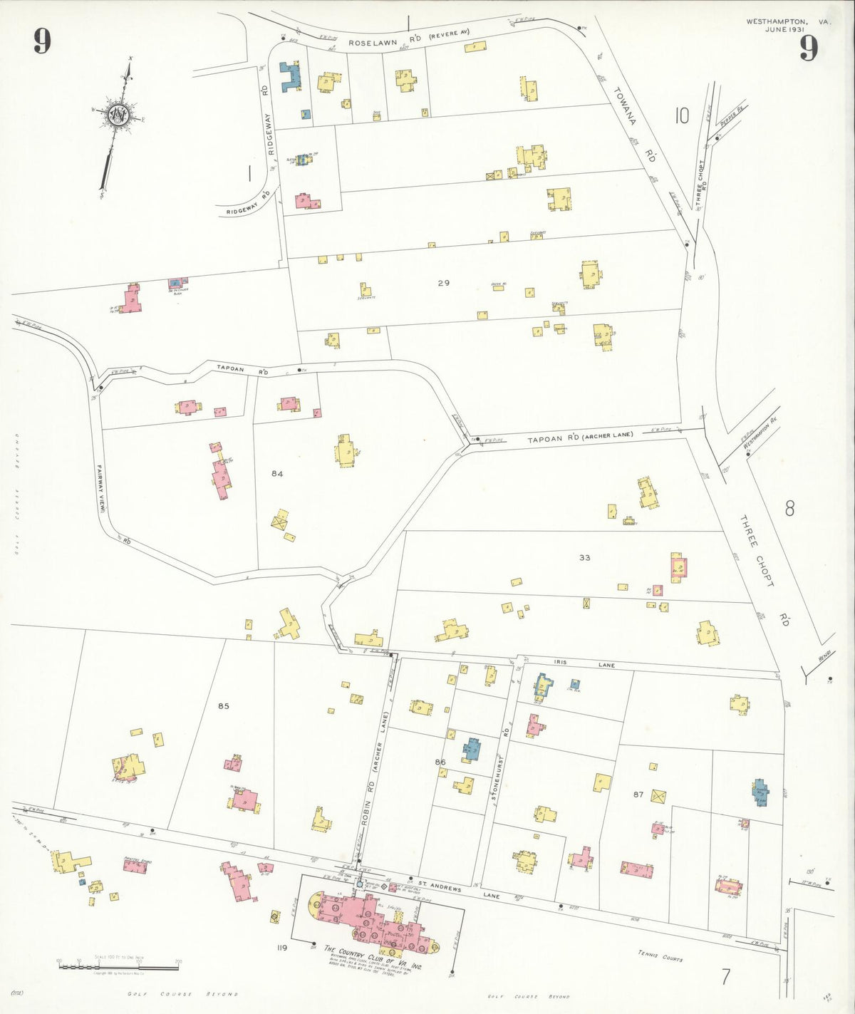 Sanborn Fire Insurance Map from Westhampton, Henrico County, Virginia (1931), Sheet #0009 - Complete Map Set gallery image, historic Sanborn map, vintage wall art, Virginia Virginia