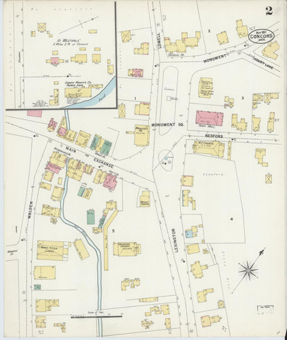 Sanborn Fire Insurance Map from Concord, Middlesex County, Massachusetts (1897), Sheet #0002 - Historic Sanborn Fire Insurance Map Print, vintage old map wall art, antique decor, genealogy gift, Massachusetts Massachusetts map