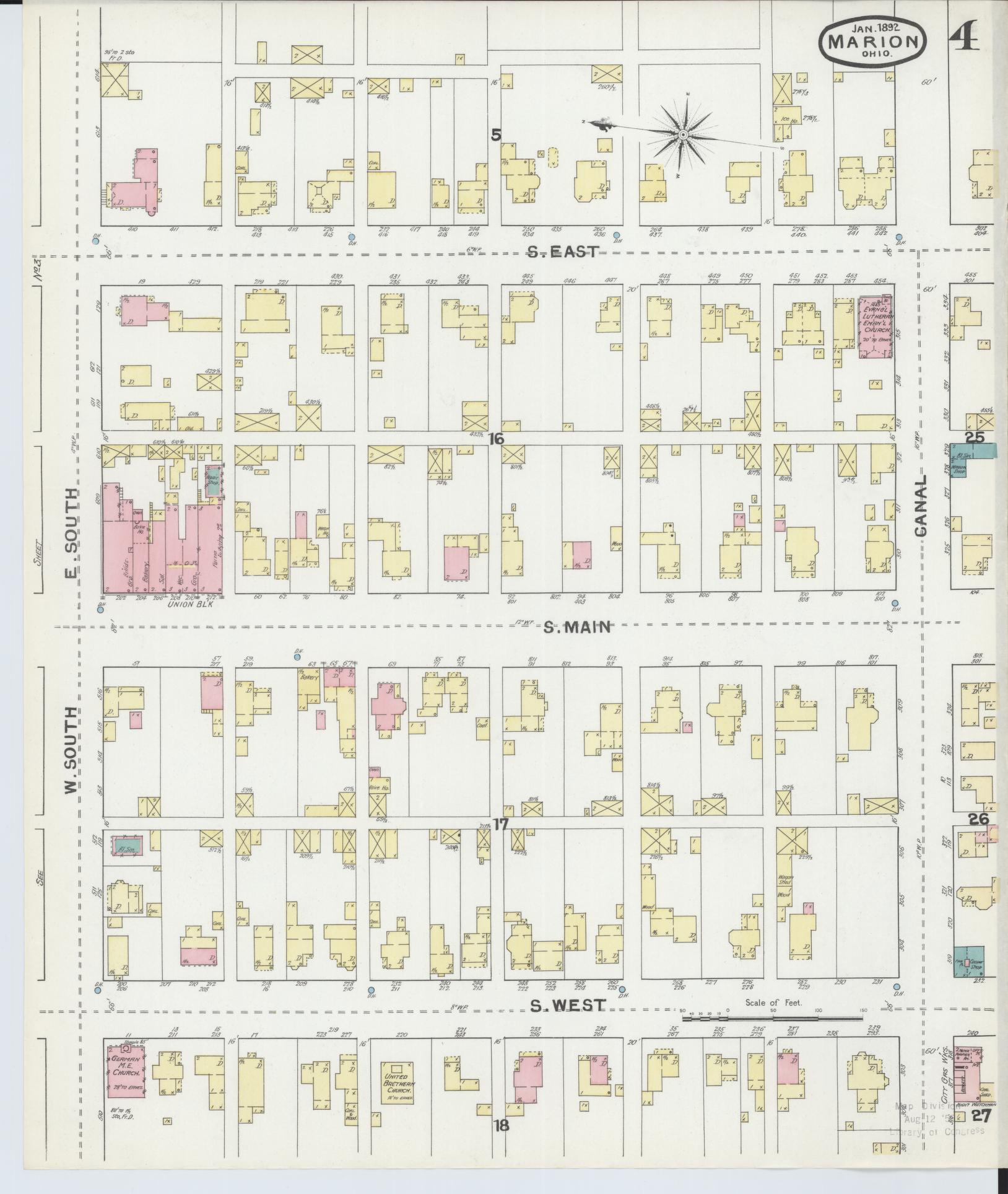Sanborn Fire Insurance Map from Marion, Marion County, Ohio (1892), Sheet #0004 - Historic Sanborn Fire Insurance Map Print, vintage old map wall art, antique decor, genealogy gift, Ohio Ohio map