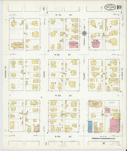 Sanborn Fire Insurance Map from Taylor, Williamson County, Texas (1916), Sheet #0010 - Complete Map Set gallery image, historic Sanborn map, vintage wall art, Texas Texas