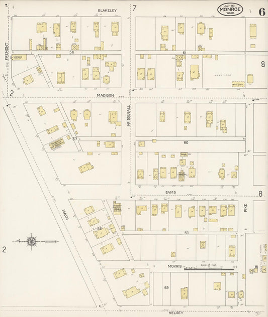 Sanborn Fire Insurance Map from Monroe, Snohomish County, Washington (1913), Sheet #0006 - Historic Sanborn Fire Insurance Map Print, vintage old map wall art, antique decor, genealogy gift, Washington Washington map