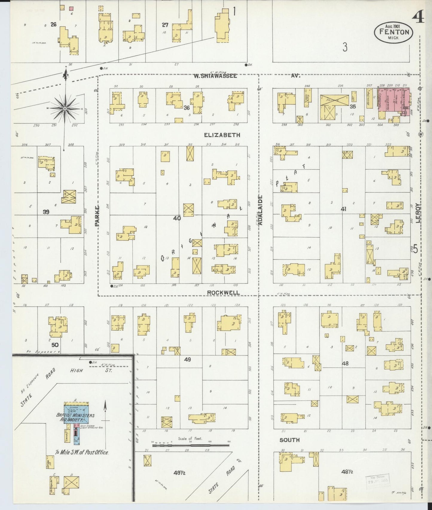 Sanborn Fire Insurance Map from Fenton, Genesee County, Michigan (1901), Sheet #0004 - Historic Sanborn Fire Insurance Map Print, vintage old map wall art, antique decor, genealogy gift, Michigan Michigan map
