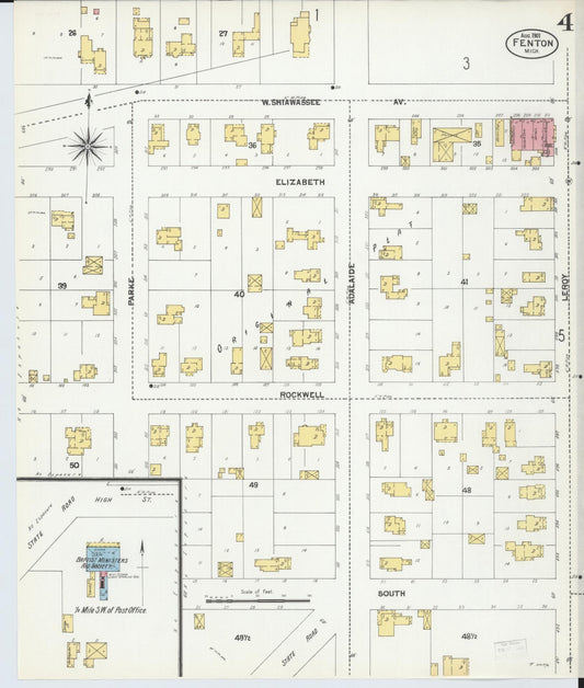 Sanborn Fire Insurance Map from Fenton, Genesee County, Michigan (1901), Sheet #0004 - Historic Sanborn Fire Insurance Map Print, vintage old map wall art, antique decor, genealogy gift, Michigan Michigan map