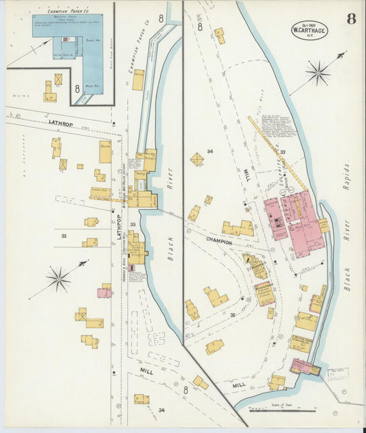 Sanborn Fire Insurance Map from Carthage, Jefferson County, New York (1902), Sheet #0008 - Historic Sanborn Fire Insurance Map Print, vintage old map wall art, antique decor, genealogy gift, New York New York map