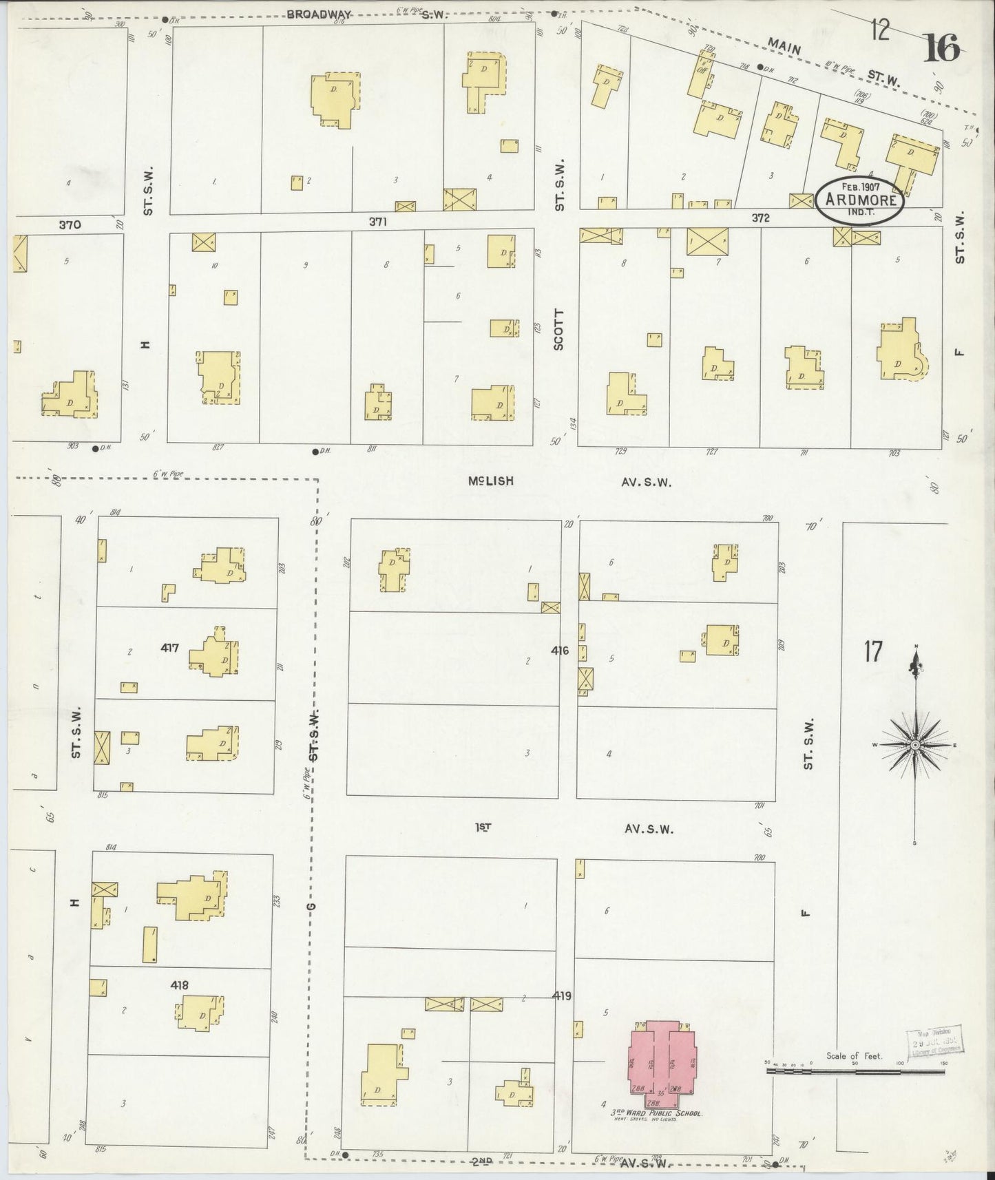 Sanborn Fire Insurance Map from Ardmore, Carter County, Oklahoma (1907), Sheet #0016 - Complete Map Set gallery image, historic Sanborn map, vintage wall art, Oklahoma Oklahoma