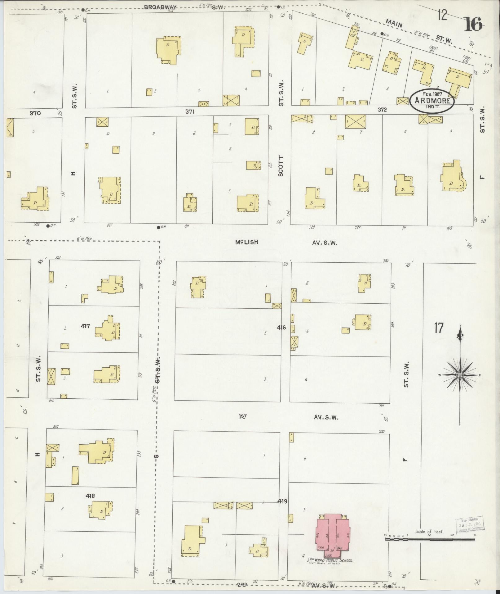 Sanborn Fire Insurance Map from Ardmore, Carter County, Oklahoma (1907), Sheet #0016 - Complete Map Set gallery image, historic Sanborn map, vintage wall art, Oklahoma Oklahoma