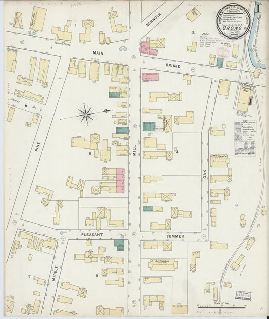 Sanborn Fire Insurance Map from Orono, Penobscot County, Maine (1895), Sheet #0001 - Historic Sanborn Fire Insurance Map Print, vintage old map wall art, antique decor, genealogy gift, Maine Maine map