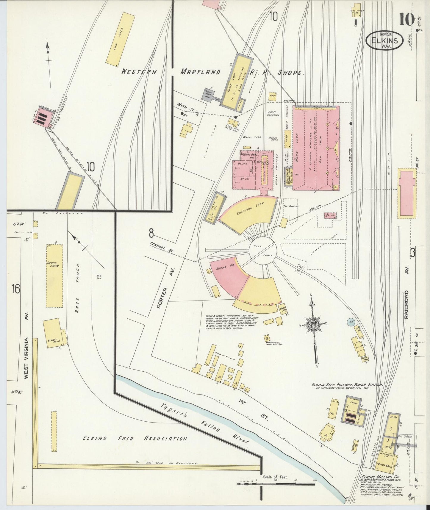 Sanborn Fire Insurance Map from Elkins, Randolph County, West Virginia (1910), Sheet #0010 - Historic Sanborn Fire Insurance Map Print, vintage old map wall art, antique decor, genealogy gift, West Virginia West Virginia map