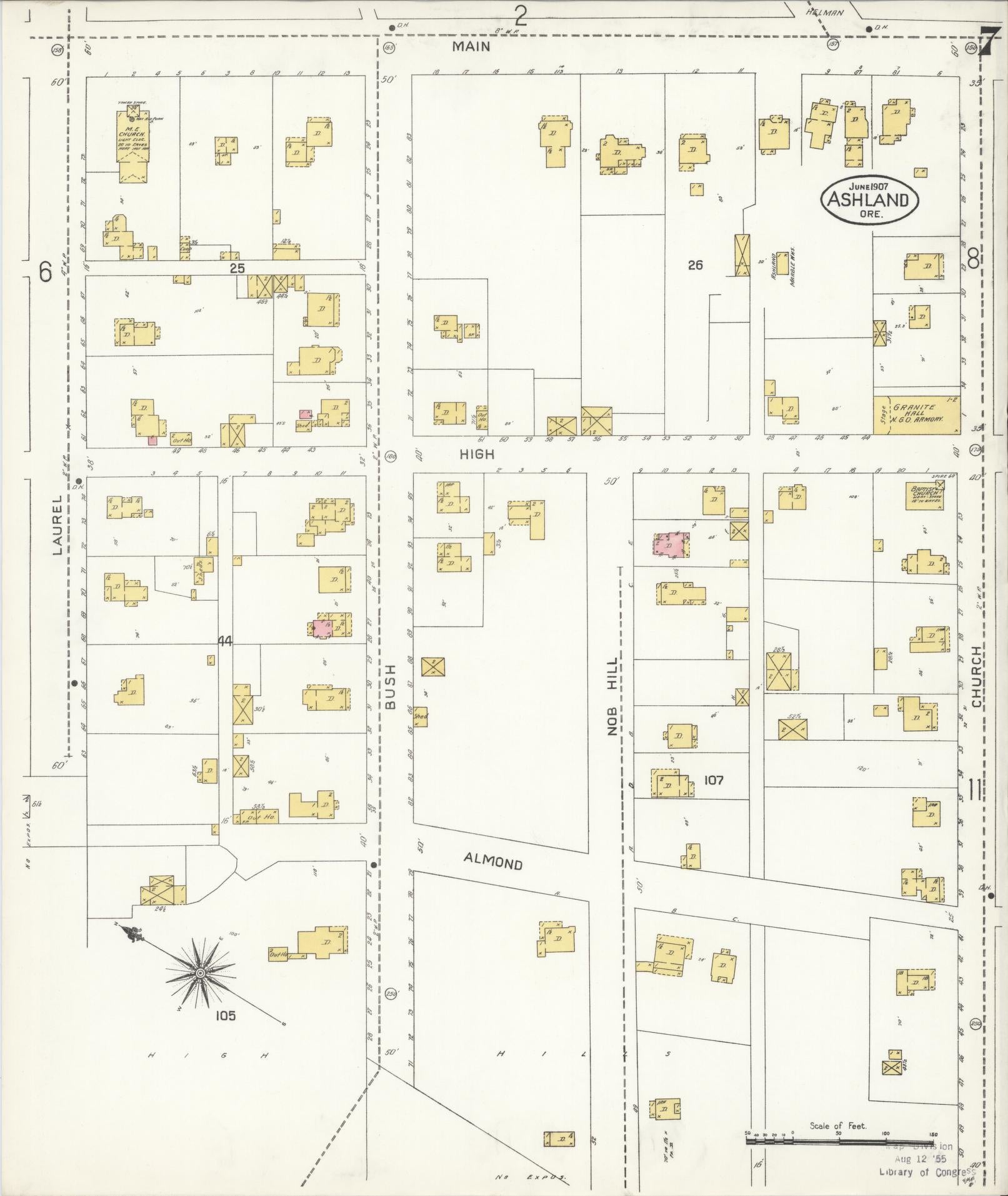 Sanborn Fire Insurance Map from Ashland, Jackson County, Oregon (1907), Sheet #0007 - Complete Map Set gallery image, historic Sanborn map, vintage wall art, Oregon Oregon