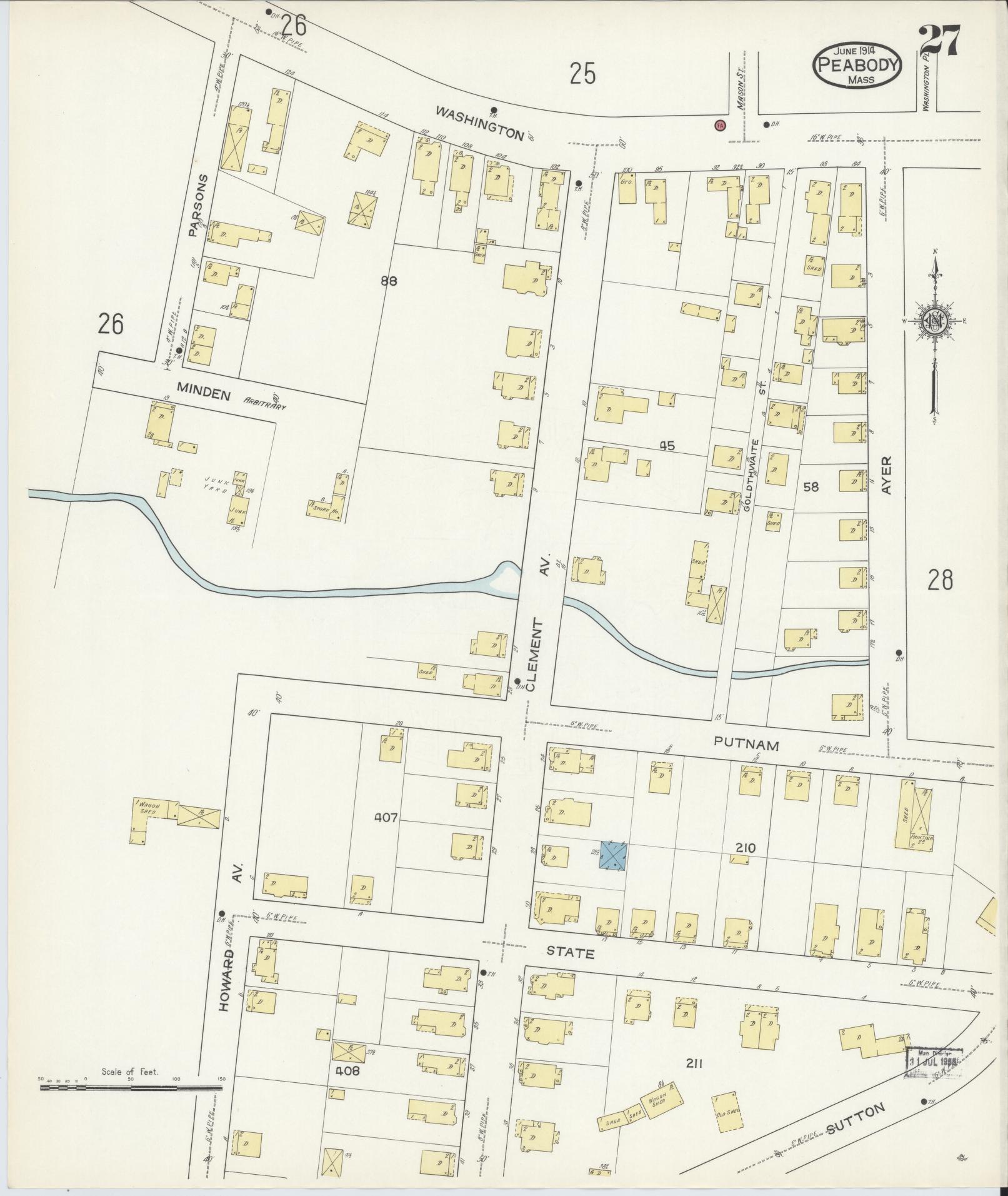 Sanborn Fire Insurance Map from Peabody, Essex County, Massachusetts (1914), Sheet #0027 - Complete Map Set gallery image, historic Sanborn map, vintage wall art, Massachusetts Massachusetts