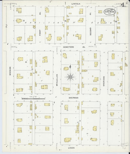 Sanborn Fire Insurance Map from Chenoa, McLean County, Illinois (1907), Sheet #0004 - Complete Map Set gallery image, historic Sanborn map, vintage wall art, Illinois Illinois