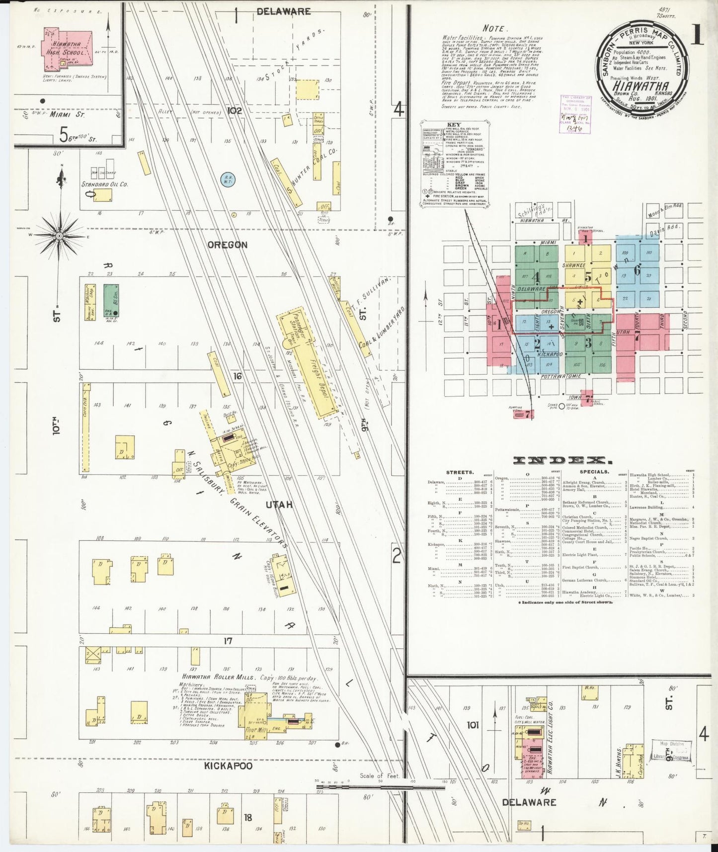 Sanborn Fire Insurance Map from Hiawatha, Brown County, Kansas (1901), Sheet #0001 - Complete Map Set gallery image, historic Sanborn map, vintage wall art, Kansas Kansas