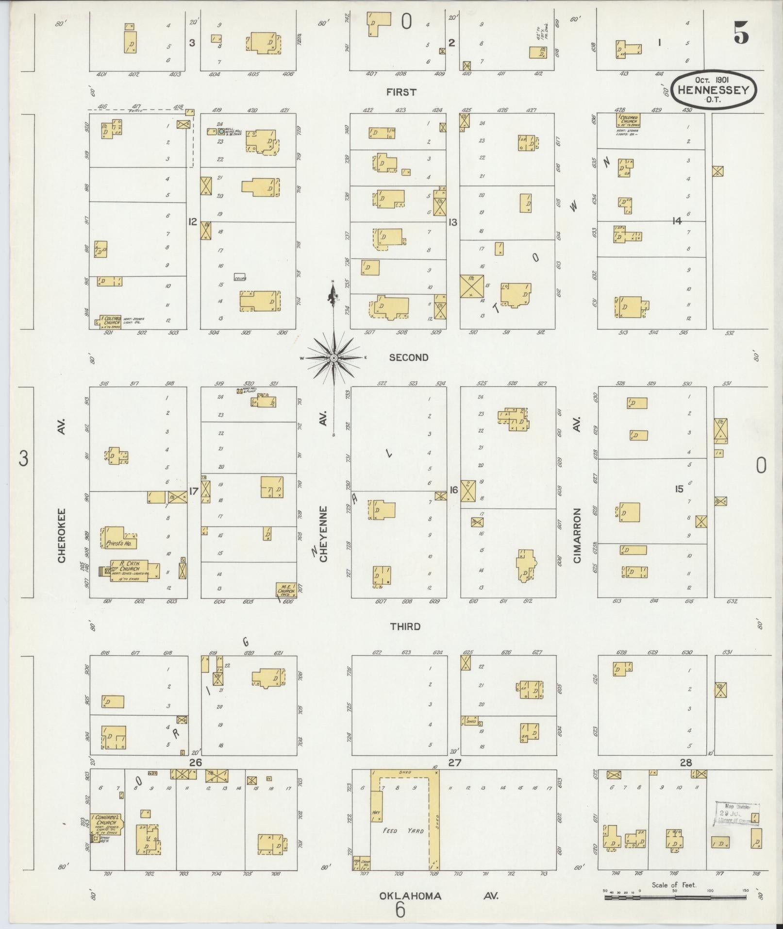 Sanborn Fire Insurance Map from Hennessey, Kingfisher County, Oklahoma (1901), Sheet #0005 - Complete Map Set gallery image, historic Sanborn map, vintage wall art, Oklahoma Oklahoma