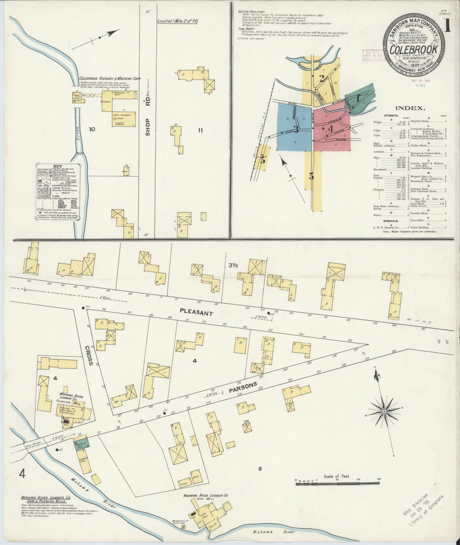 Sanborn Fire Insurance Map from Colebrook, Coos County, New Hampshire. (1909) – Historic Sanborn Fire Insurance Map Print
