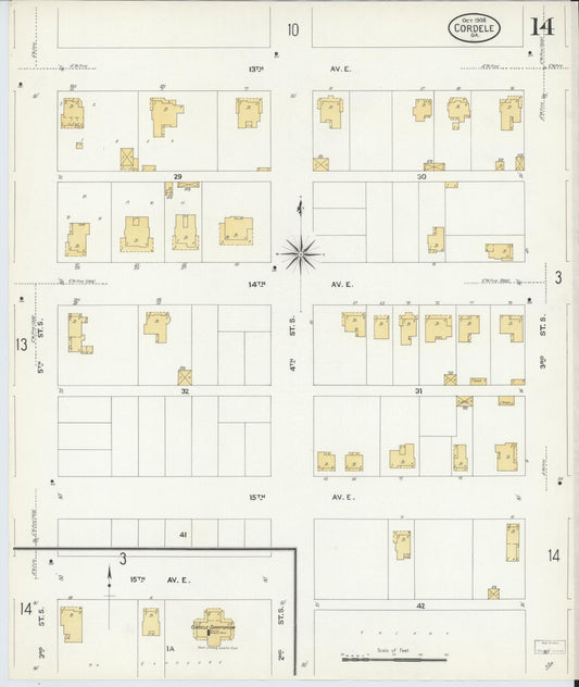 Sanborn Fire Insurance Map from Cordele, Crisp County, Georgia (1908), Sheet #0014 - Historic Sanborn Fire Insurance Map Print, vintage old map wall art, antique decor, genealogy gift, Georgia Georgia map